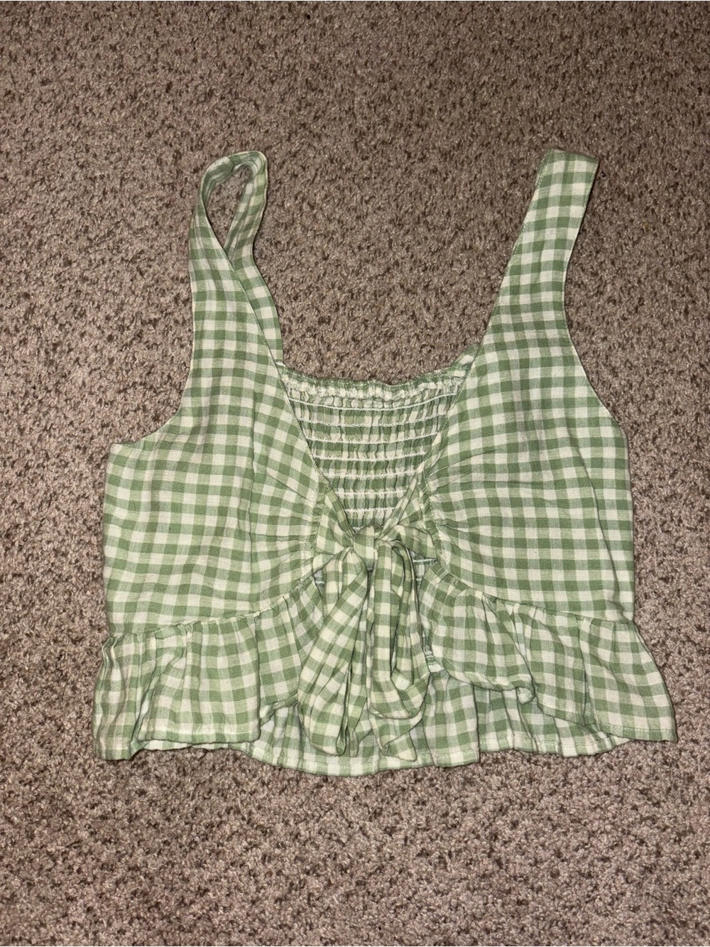 American Eagle Outfitters Sage Green Gingham Tie-Front Crop Camisole